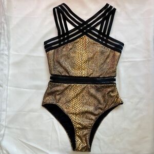 One piece front cross straps metallic swimsuit